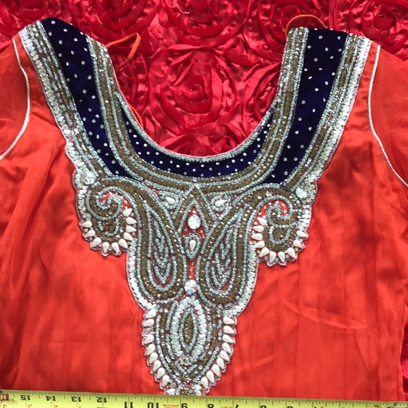 Salwar- Indian Punjabi orange party suit - Picture 3 of 4